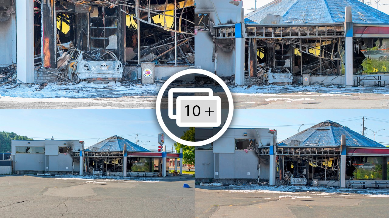 Les dommages du Burger King de Saint-Georges au lendemain de l'incendie criminel