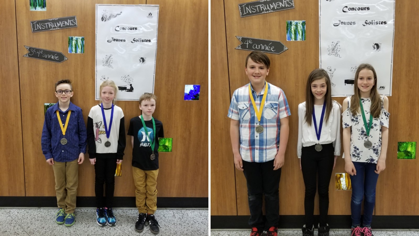 3e- 4e année, cours privés : Zackary Drouin, D’Youville-Lambert (Or), Anne Laliberté, D’Youville-Lambert (Argent), Lohan Leclerc, Grande-Coudée (Bronze) 4e année, classe ouverte, instruments : Samael Paradis, Trait-d’Union (Or), Kellyane Morin, D’Youville-Lambert(Argent), Gabrielle Dallaire, Petit-Chercheur (Bronze), Marianne Vachon, Petit-Chercheur et Eliot Lessard, le Tremplin (Coup de coeur)