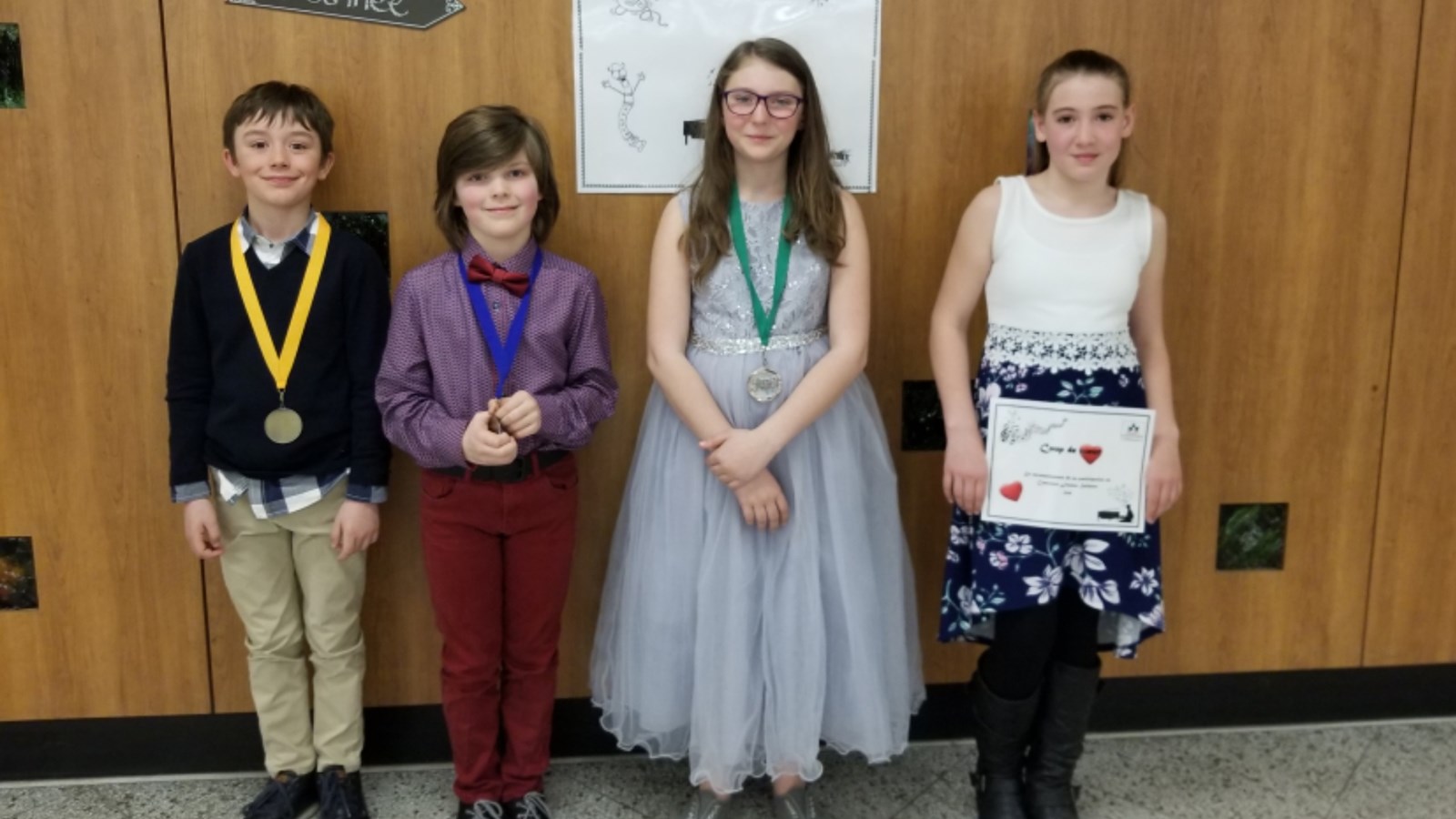 4e année, cours privés, piano : Édouard Peeters, Lacroix (Or), Philippe Paquet, Lacroix (Argent), Lisa-Rose Rodrigue, Aquarelle (Bronze), Audreyan Duquet, des Sommets (Coup de Coeur)
