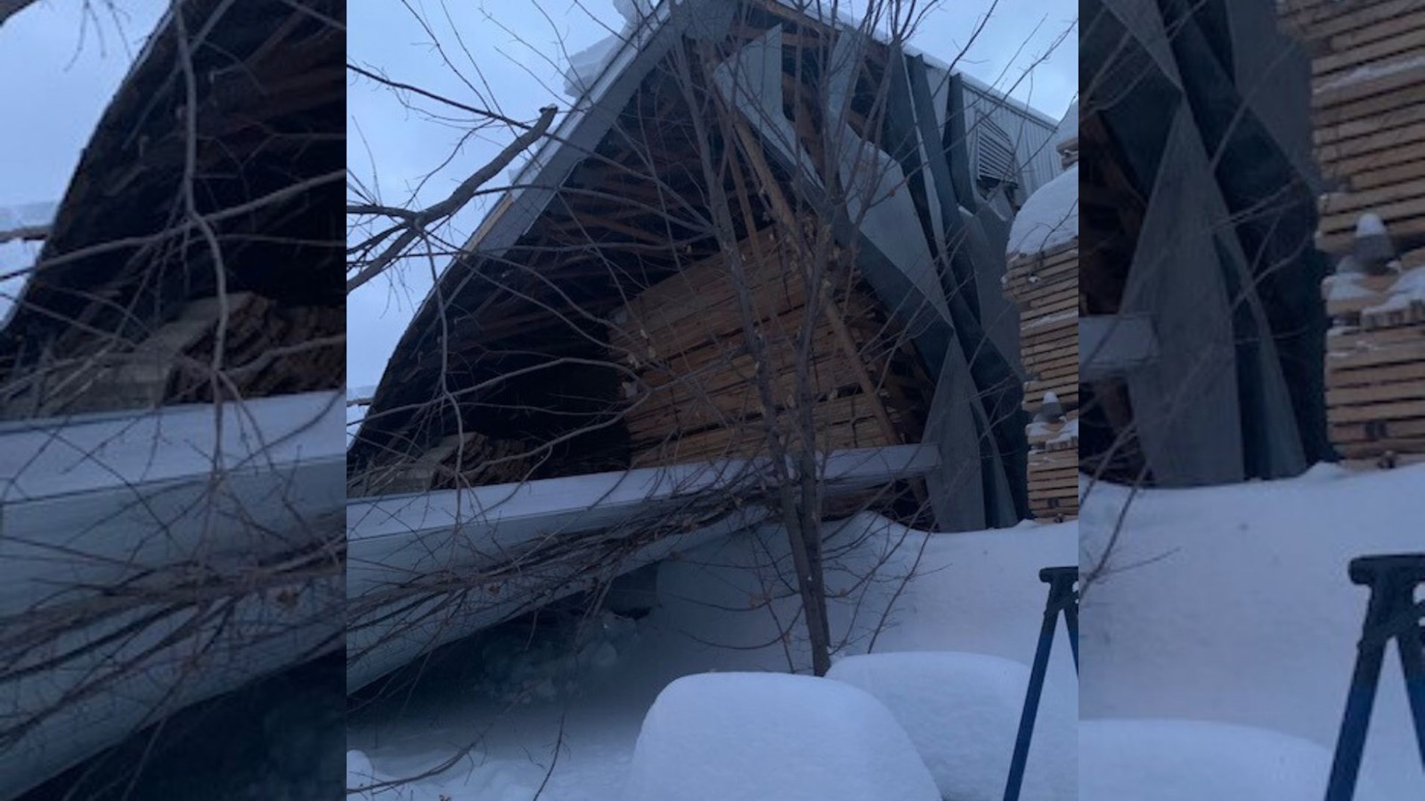 Affaissement du toit d'un entrepôt à bois chez Séchoirs de Beauce