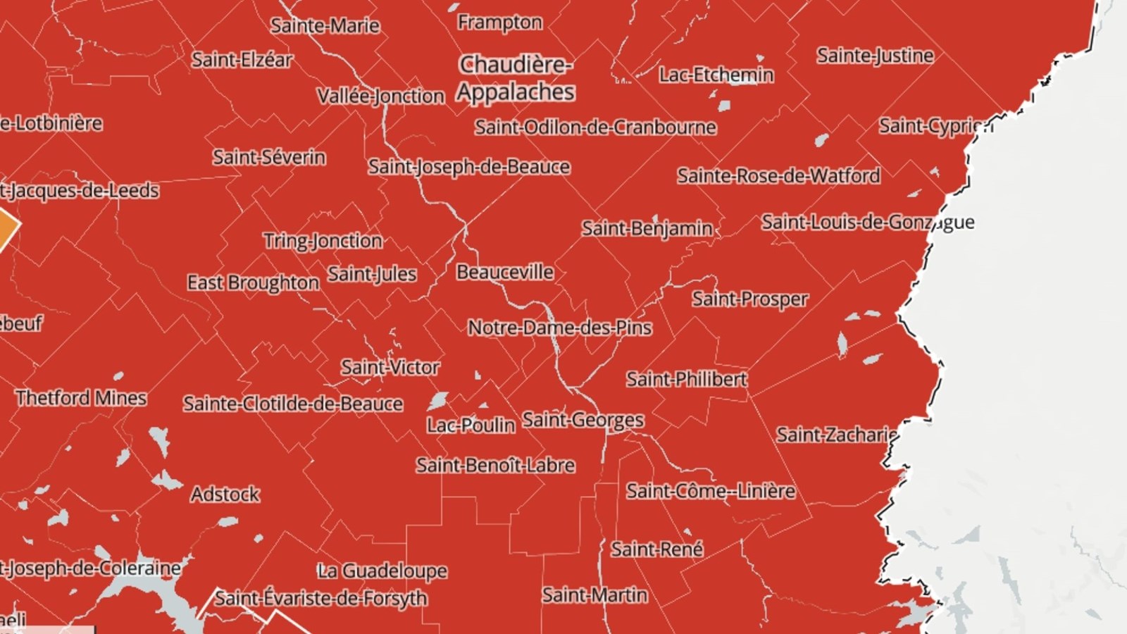 La région de la Chaudière-Appalaches est en partie revenue au palier orange