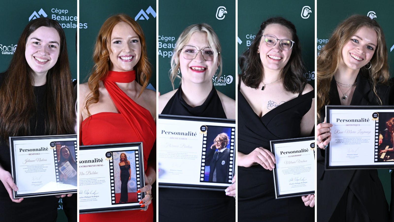 Julianne Nadeau (Personnalité bénévole de l’année), Mia Bolduc (Personnalité espoir entrepreneurial), Florence Breton (Personnalité découverte de l’année), Mélanie Vachon (Personnalité leadership de l’année), Rose-Marie Lagrange (Personnalité artistique de l’année).