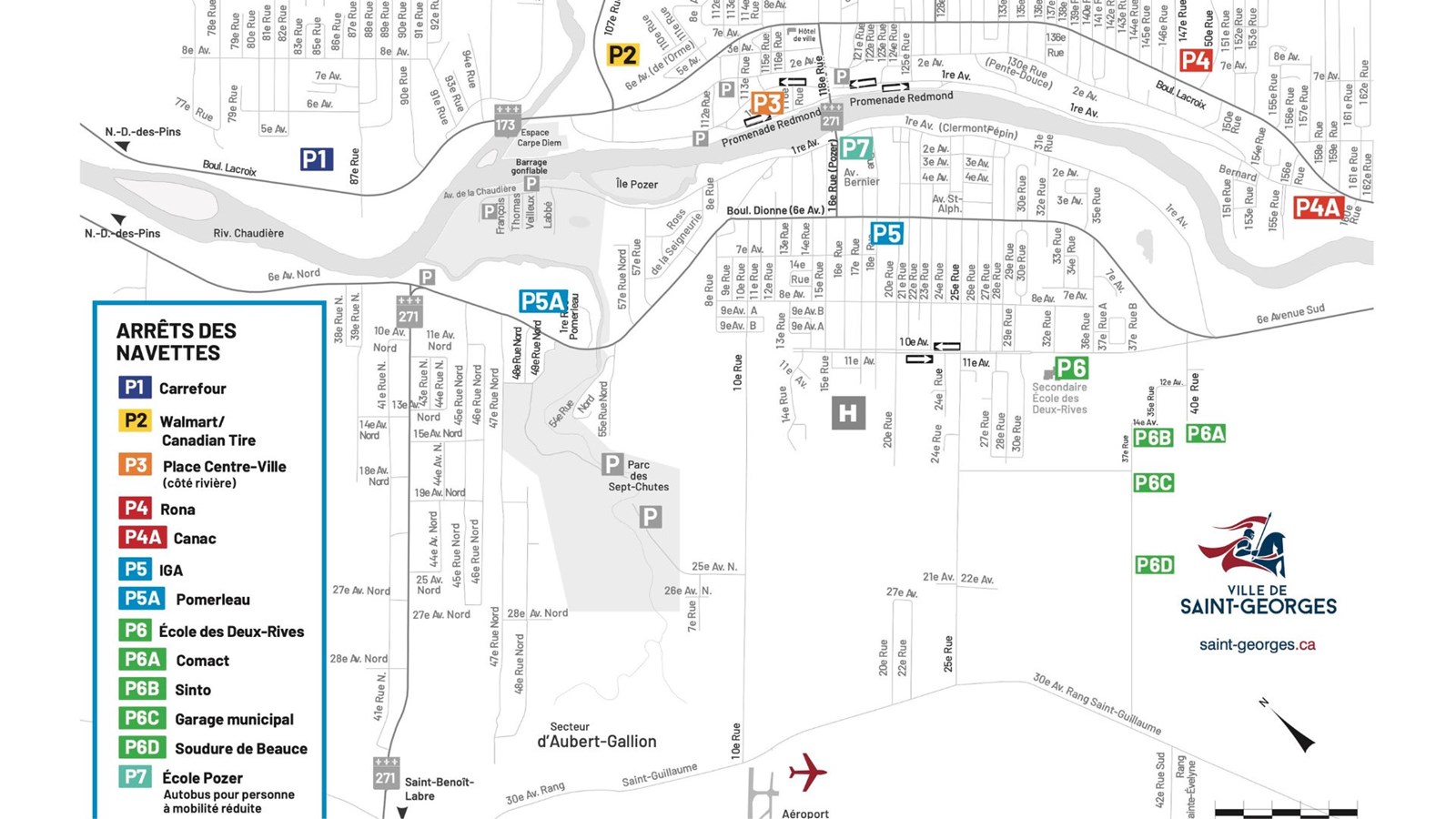 Les sites de stationnement desservis par les navettes.