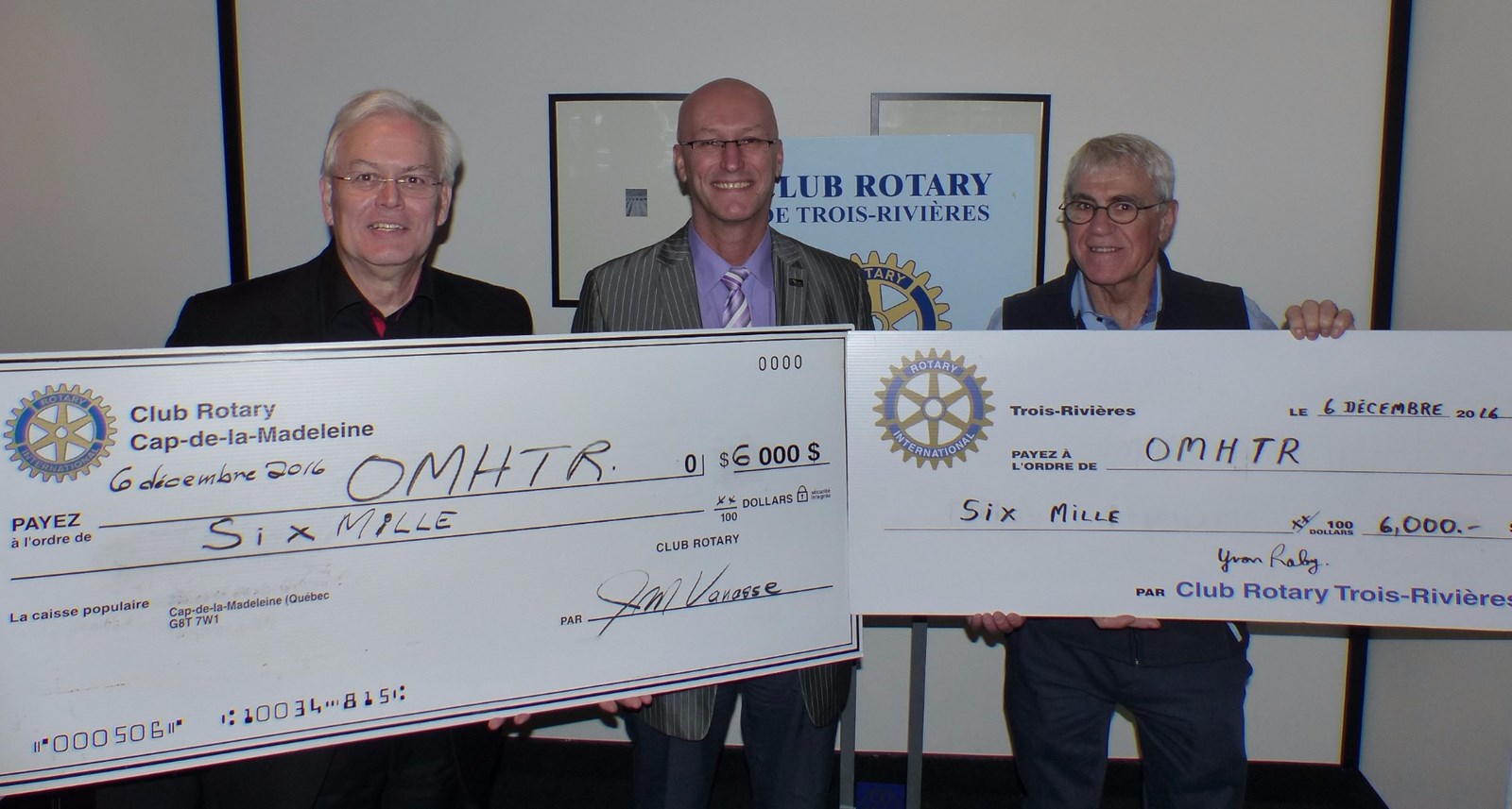 Soutien de 12 000 $ des clubs rotary de Trois-Rivieres et du Cap-de-la-Madeleine