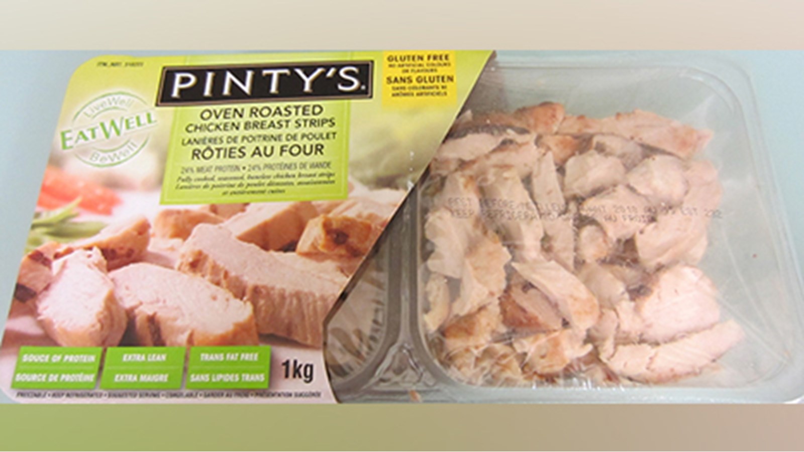 Rappel de Lanières de poitrine de poulet rôties au four de marque Pinty's 
