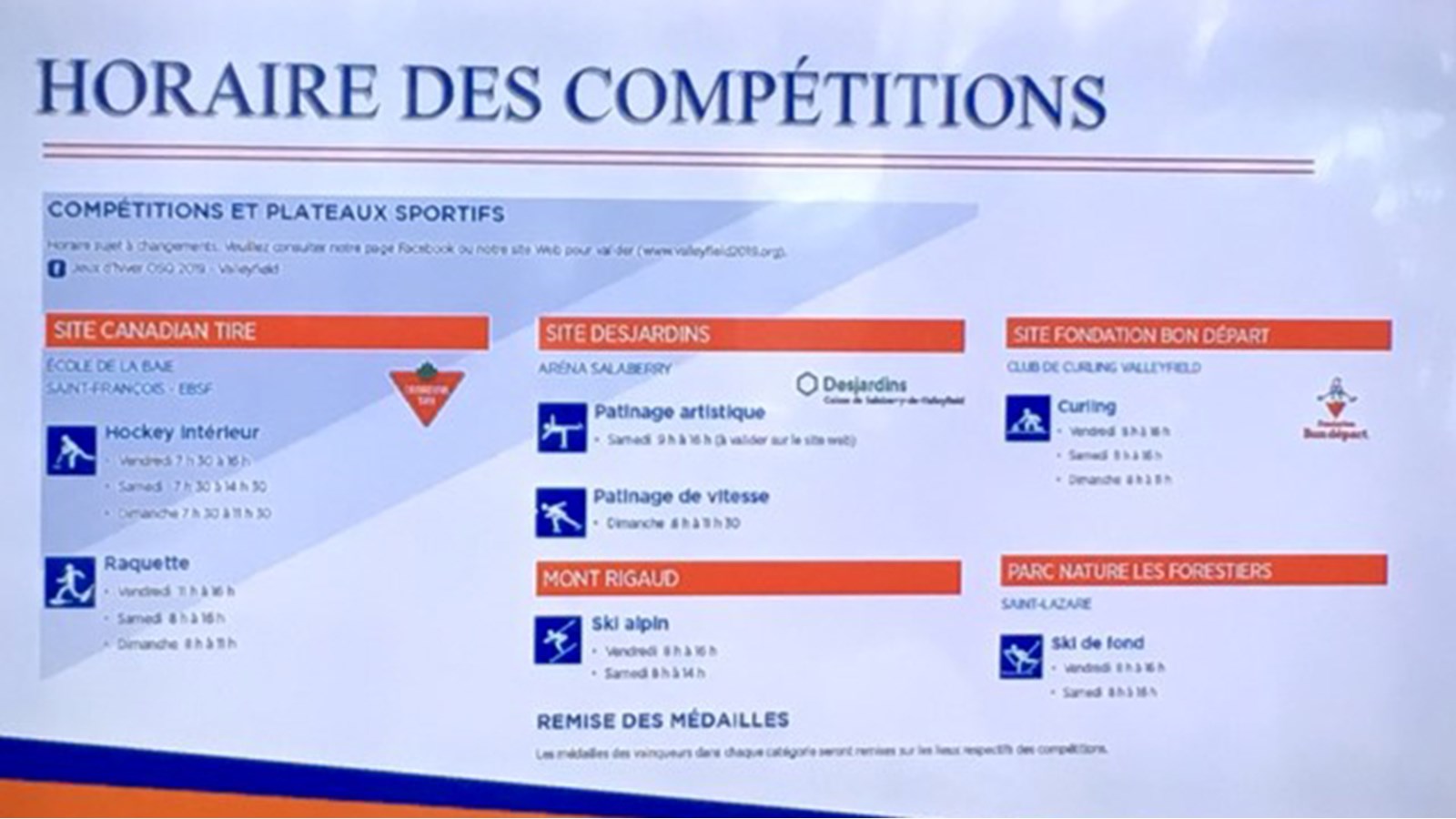 L'horaire des compétitions est maintenant dévoilé.