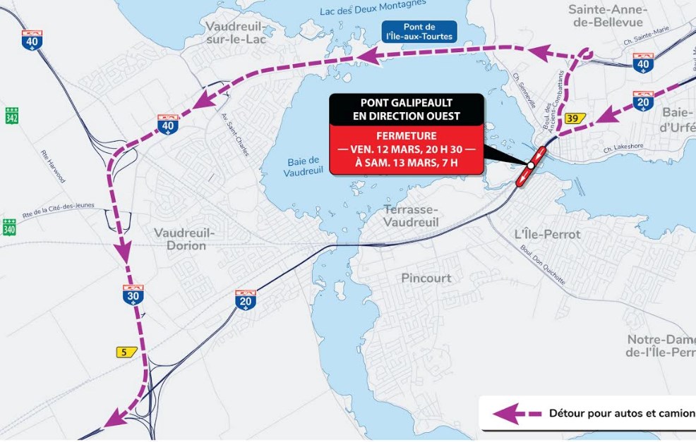 Entraves à prévoir de nuit sur le pont Galipeault la semaine prochaine