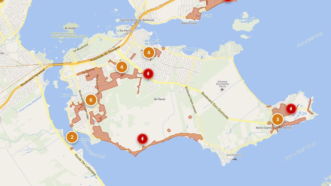 Power outages on île Perrot at 11:30 a.m.