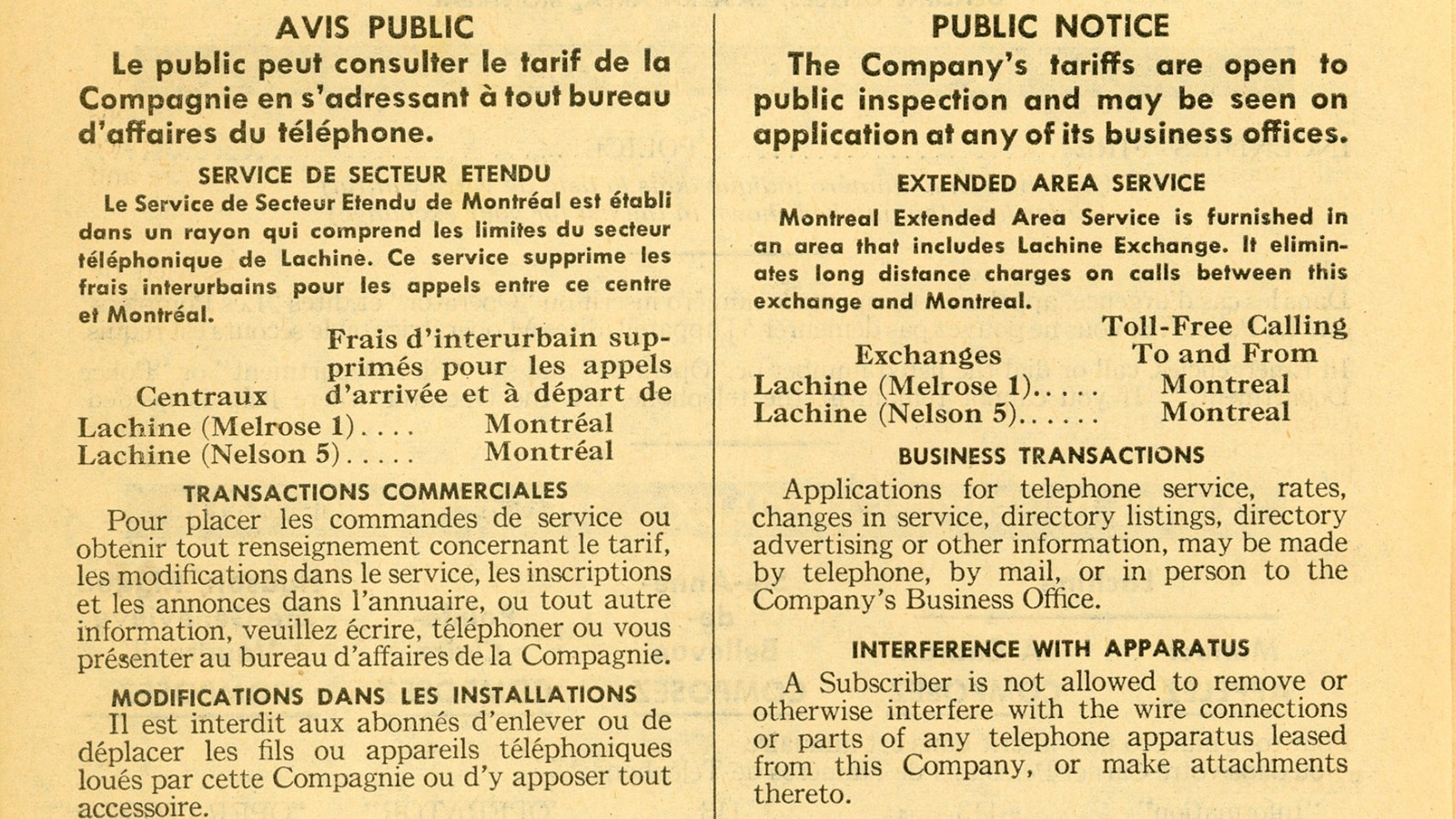 Annuaire téléphonique : Lachine, Pointe-Claire, Ste-Anne-de-Bellevue, Dorion-Vaudreuil, Rigaud, Hudson, Ste-Geneviève, novembre 1953, THE BELL TELEPHONE COMPANY OF CANADA, page 2.