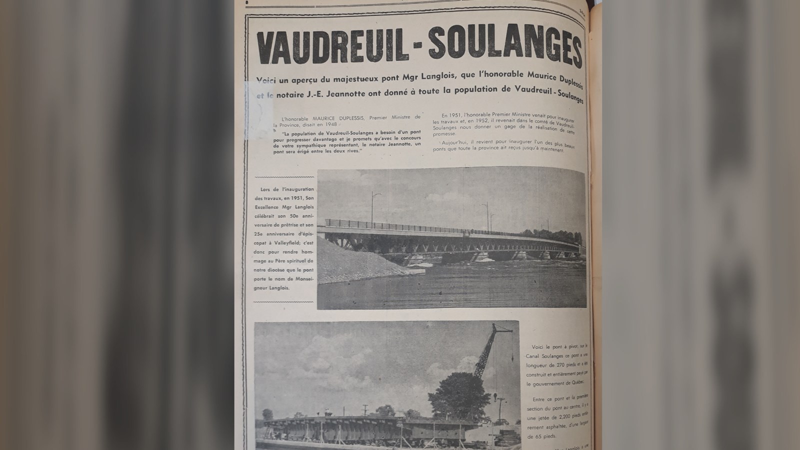 « Vaudreuil-Soulanges » dans le journal Le Salaberry, 2 septembre 1954, Auteur inconnu, page 8.