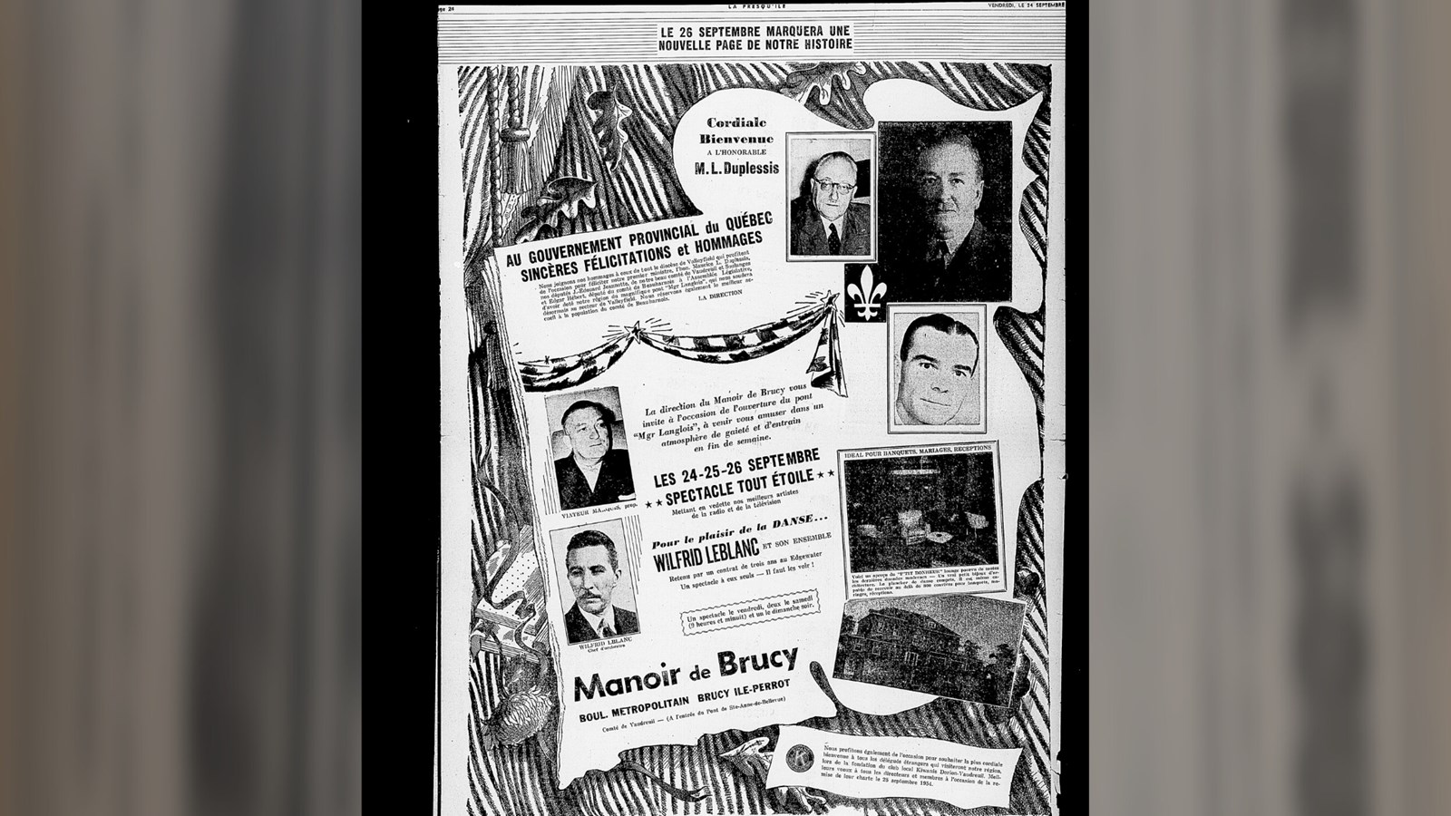 Annonce dans le journal La Presqu’île, 24 septembre 1954, Auteur inconnu, page 24.