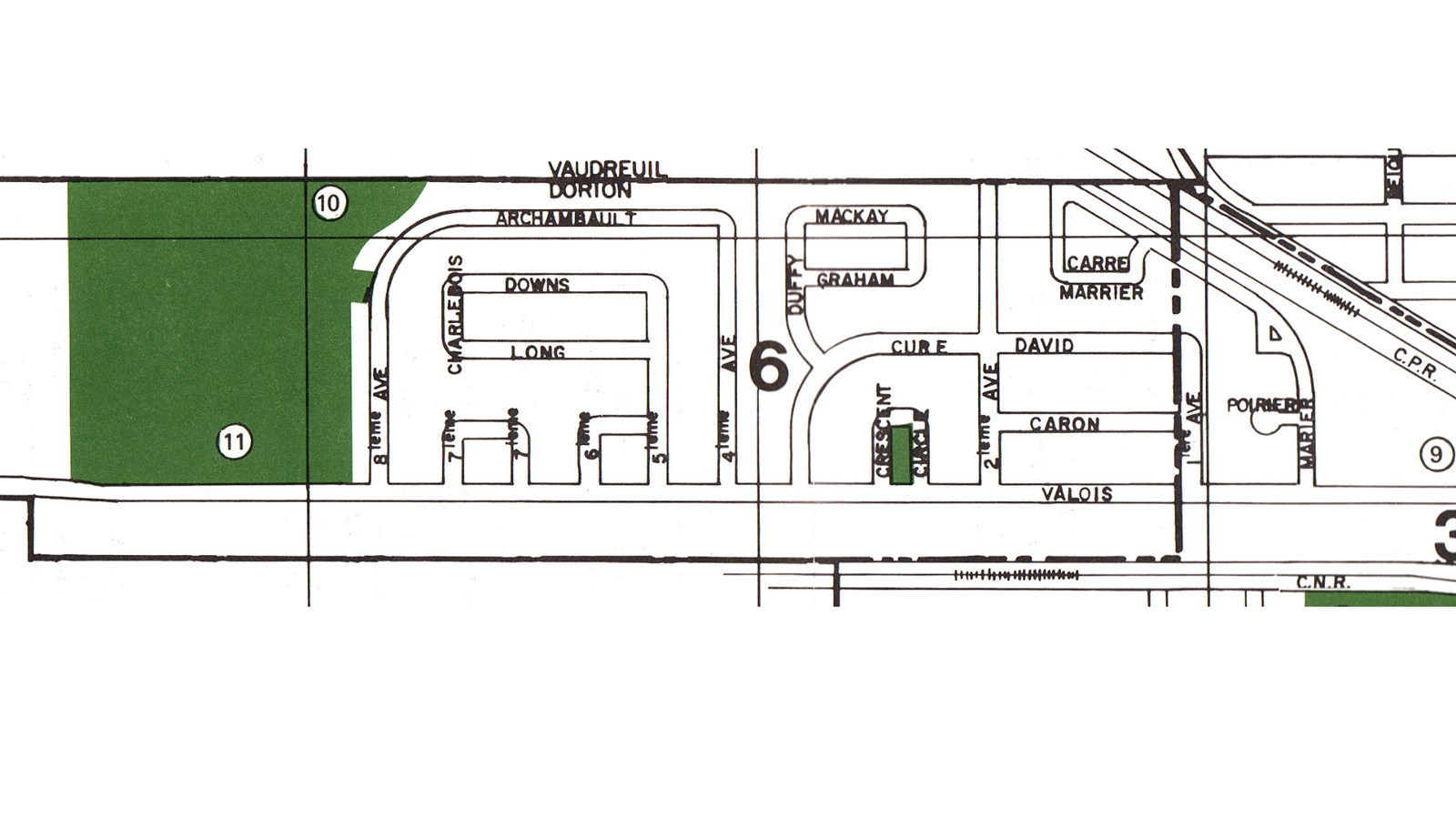 Carte des rues du Dorion Garden en 1977