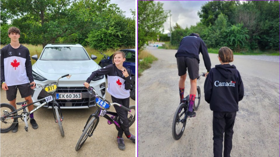 Justin prend la pose avec sa soeur Sandrine qui pratique aussi le BMX compétitif