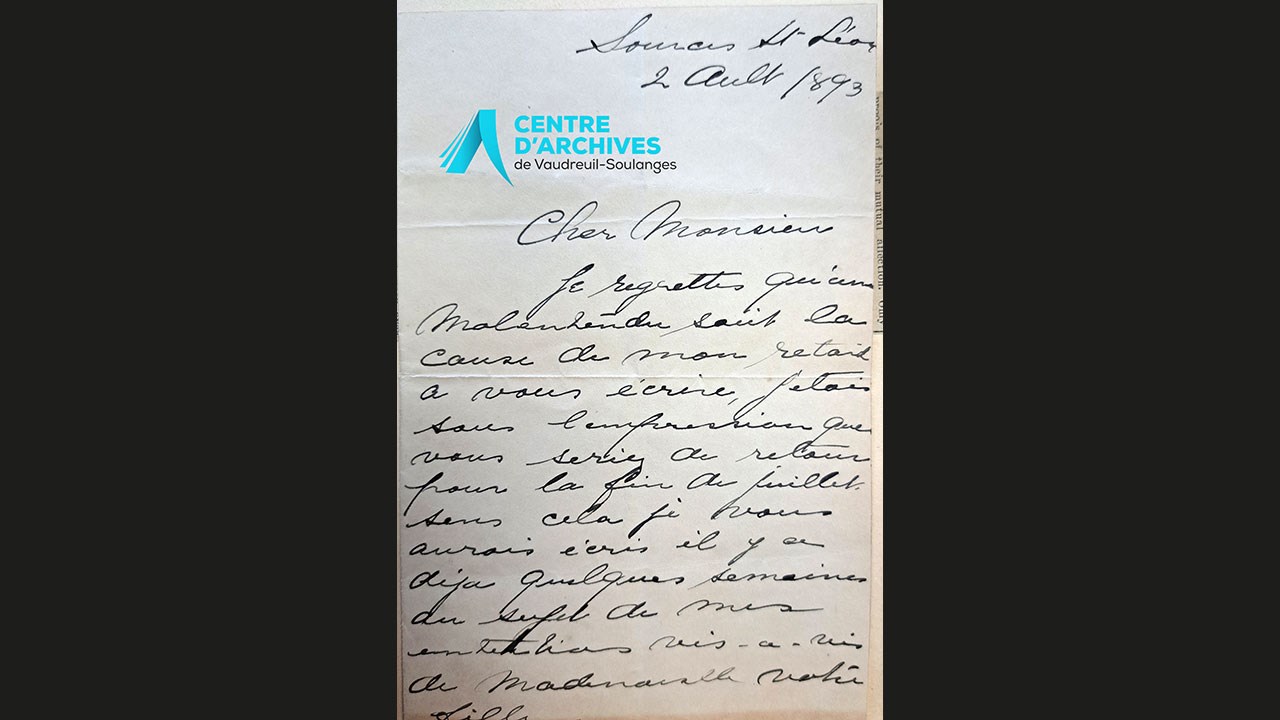 Lettre du Vicomte de Beaujeu à Joseph Tassé lui demande une rencontre pour lui exprimer ses intentions de mariage, 2 août 1893.