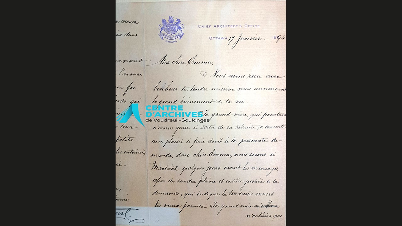 Lettre à Emma de son grand-père Lecourt, 17 janvier 1894.