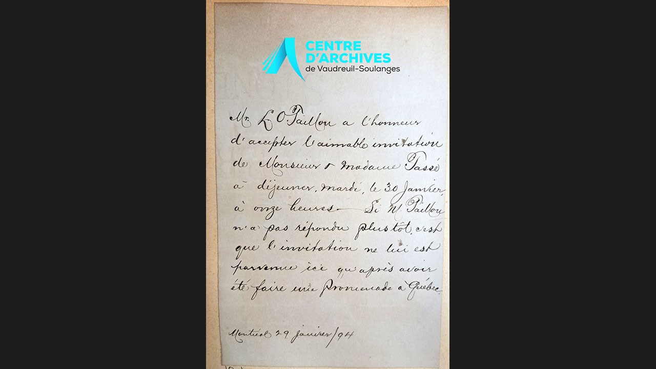 Acceptation de l’invitation par M. et Mme Taillon, 29 janvier 1894.