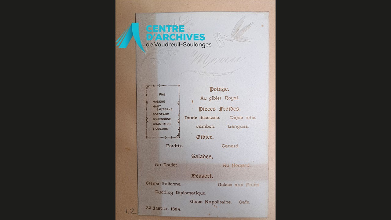 Menu du déjeuner du mariage.