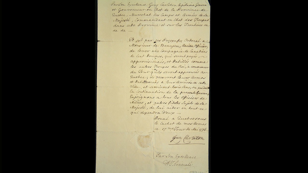 Ordonnance de Guy Carleton à M. de Beaujeu de lever une armée, 17 mai 1776.