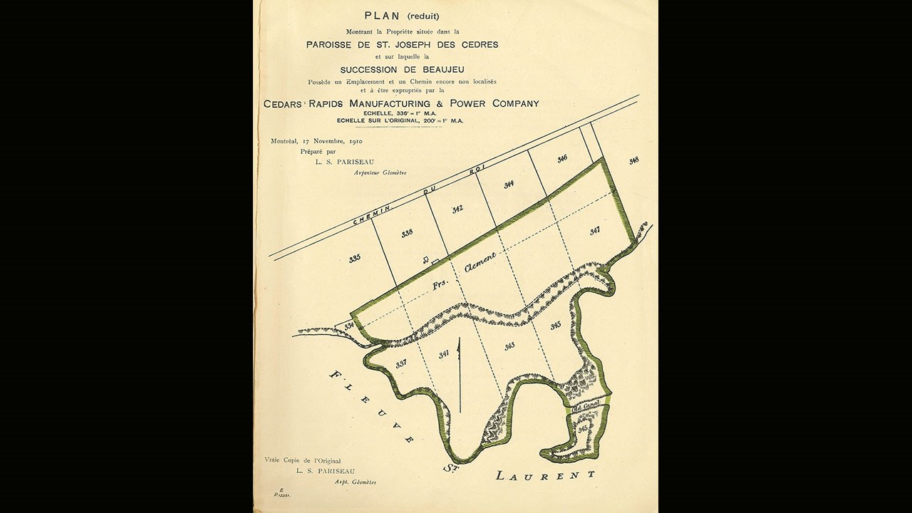 Plan du Coteau des Cèdres en 1910 © Centre d’archives de Vaudreuil-Soulanges.